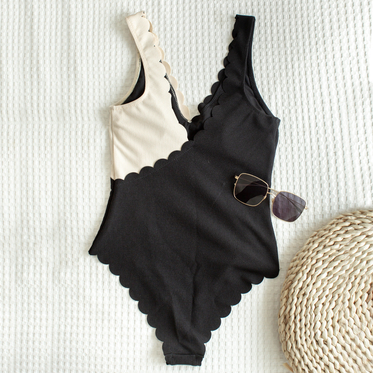 Black and white bubbled edge swimsuit