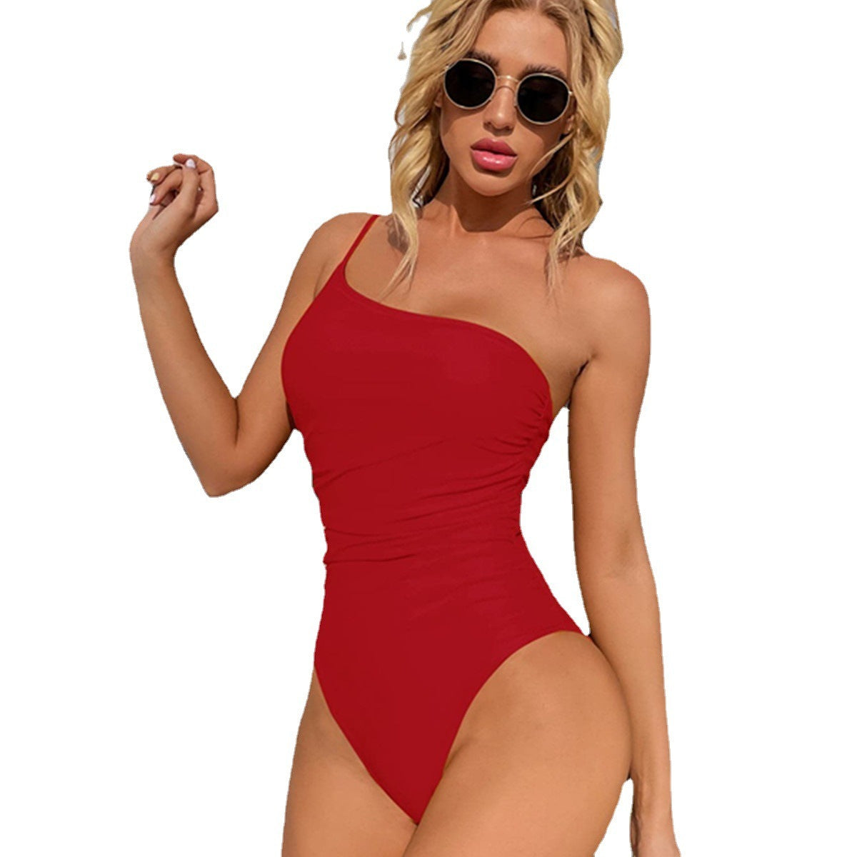 Candy One Shoulder Solid Swimsuit