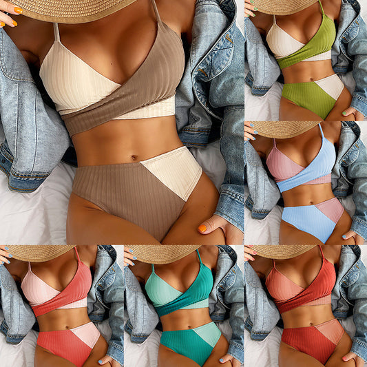 Bikini Patchwork Knot Back Ruched Butt