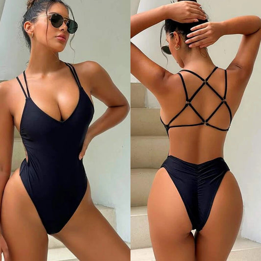 crosshatch strapped swimsuit