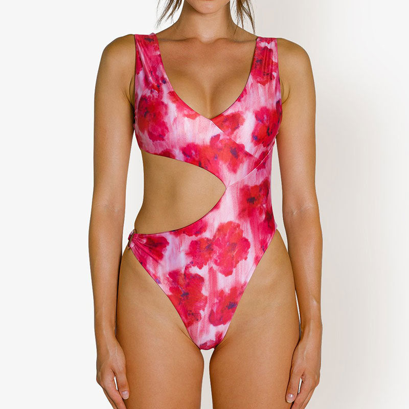 Solid Colour Hollow-out hip swimsuit