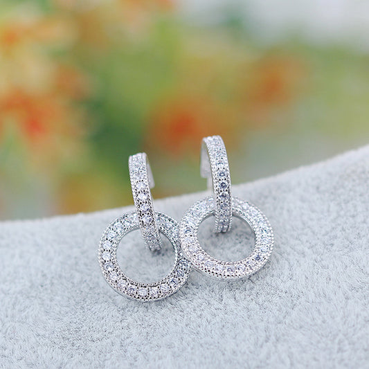 Temperament Wild Silver Needle Inlaid Zircon Circle Earrings