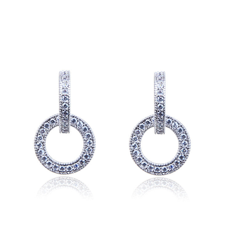 Temperament Wild Silver Needle Inlaid Zircon Circle Earrings