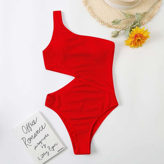 Shoulder side cut out swimsuit