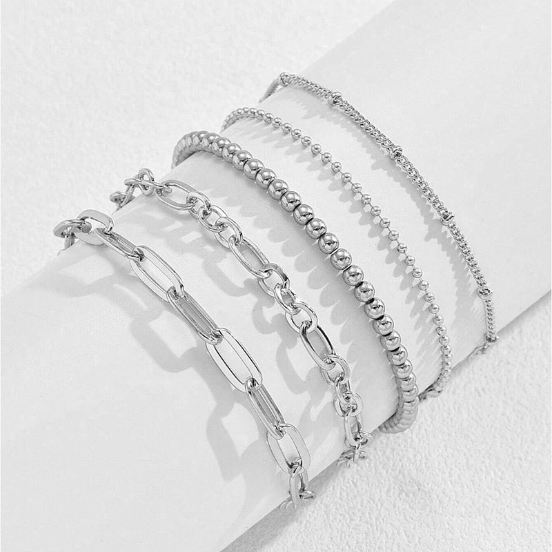 Ball Bead Chain Cross Back Chain Bracelet Multi-layer