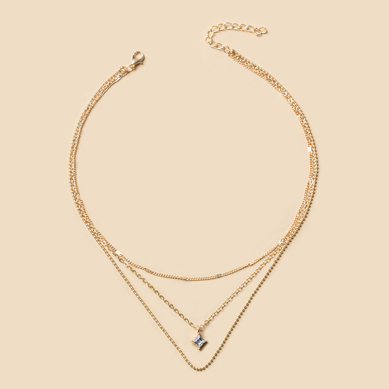 Multi-layer Chain Square Diamond necklace