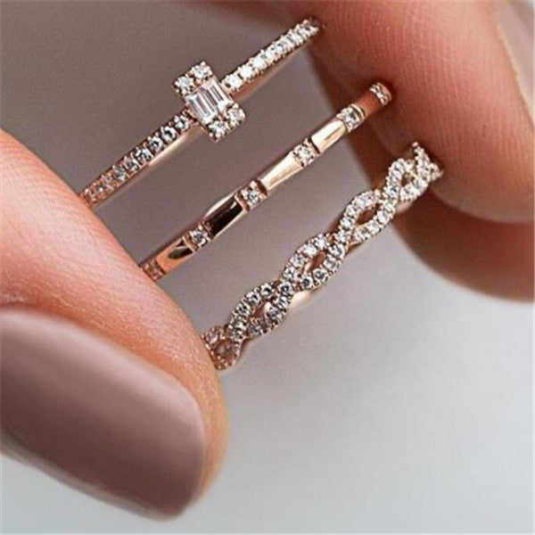 Trio Cross Ring Rhinestone Zircon