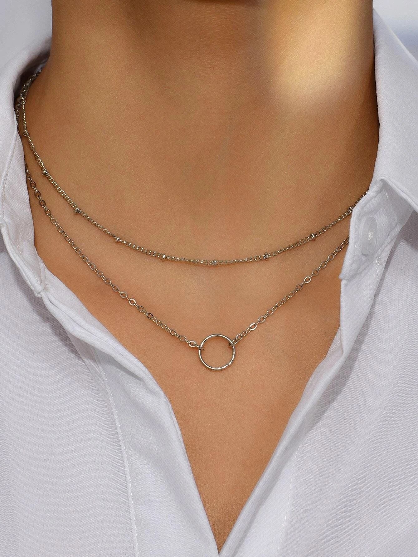 Round Ring Pendant Multi-layer Chain