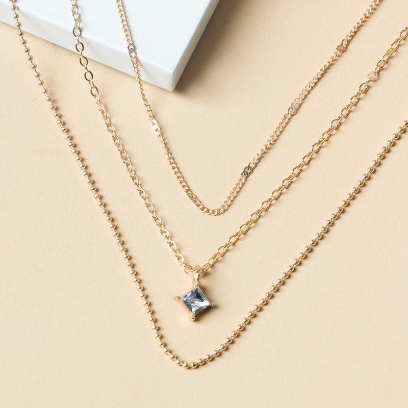 Multi-layer Chain Square Diamond necklace