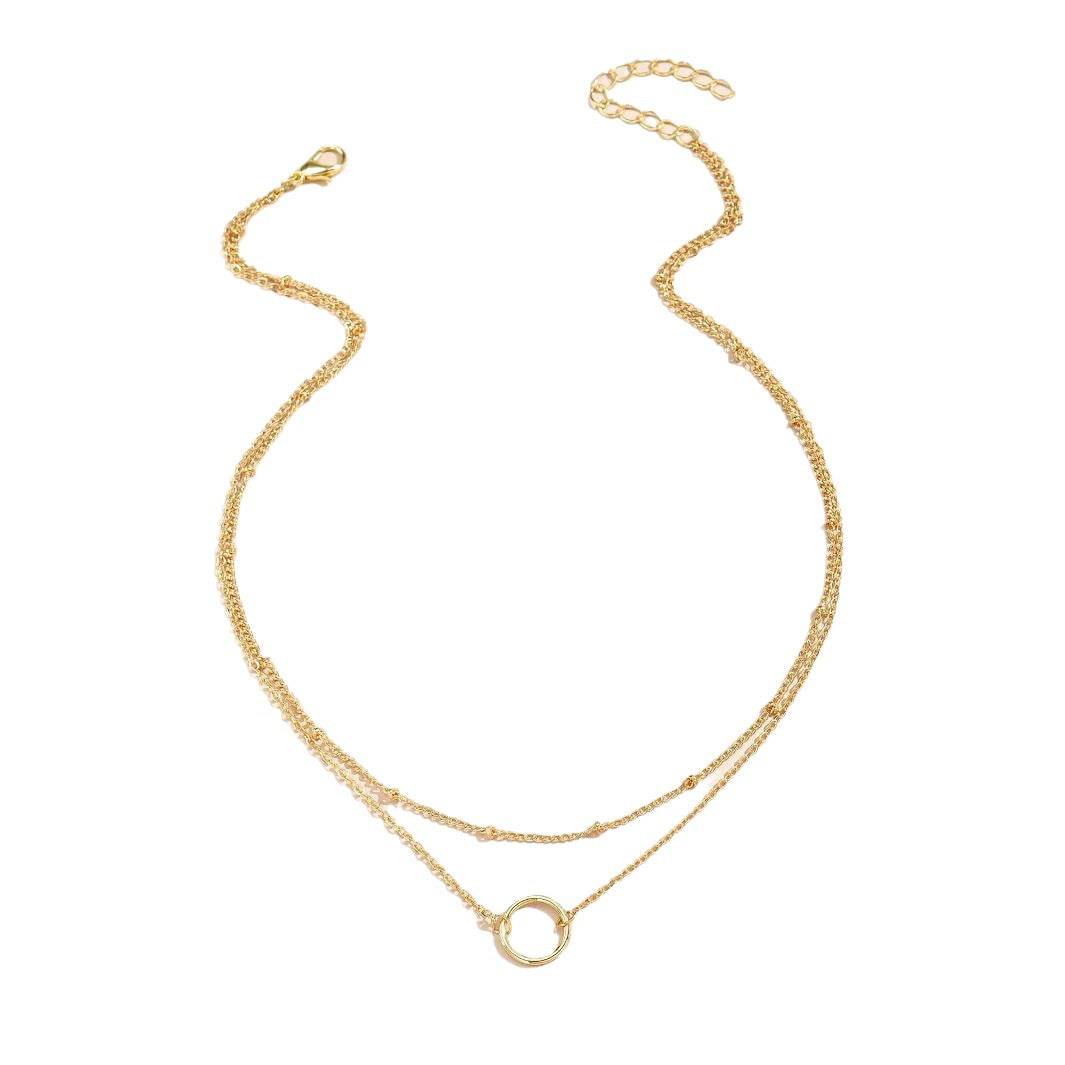 Round Ring Pendant Multi-layer Chain