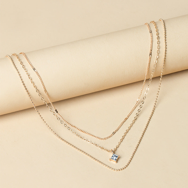 Multi-layer Chain Square Diamond necklace