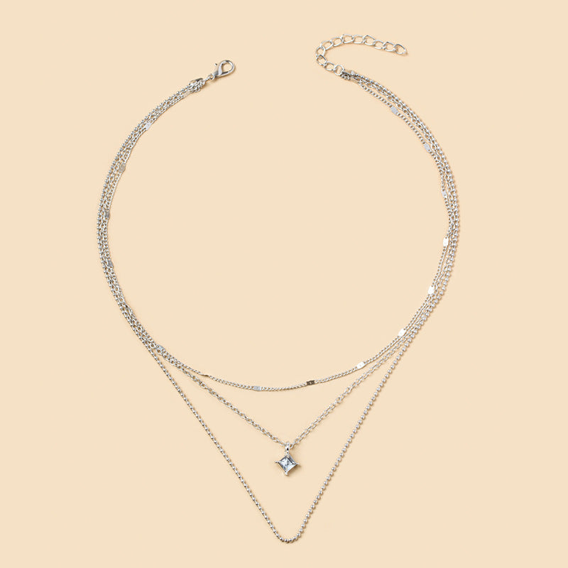 Multi-layer Chain Square Diamond necklace