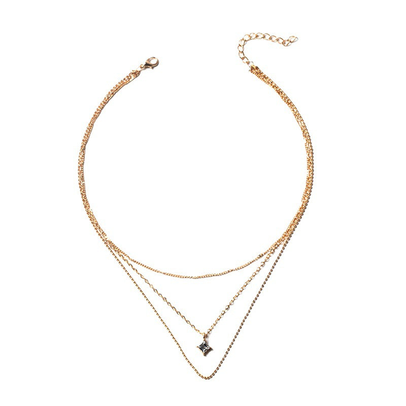 Multi-layer Chain Square Diamond necklace