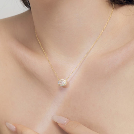 White Oval Diamond Necklace