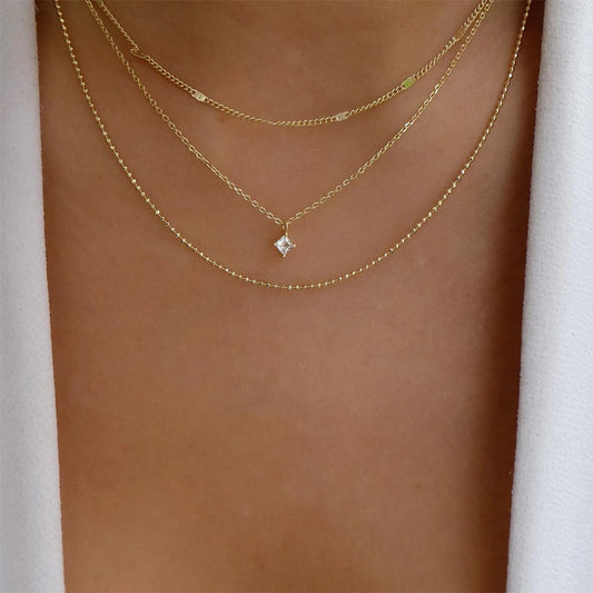 Multi-layer Chain Square Diamond necklace