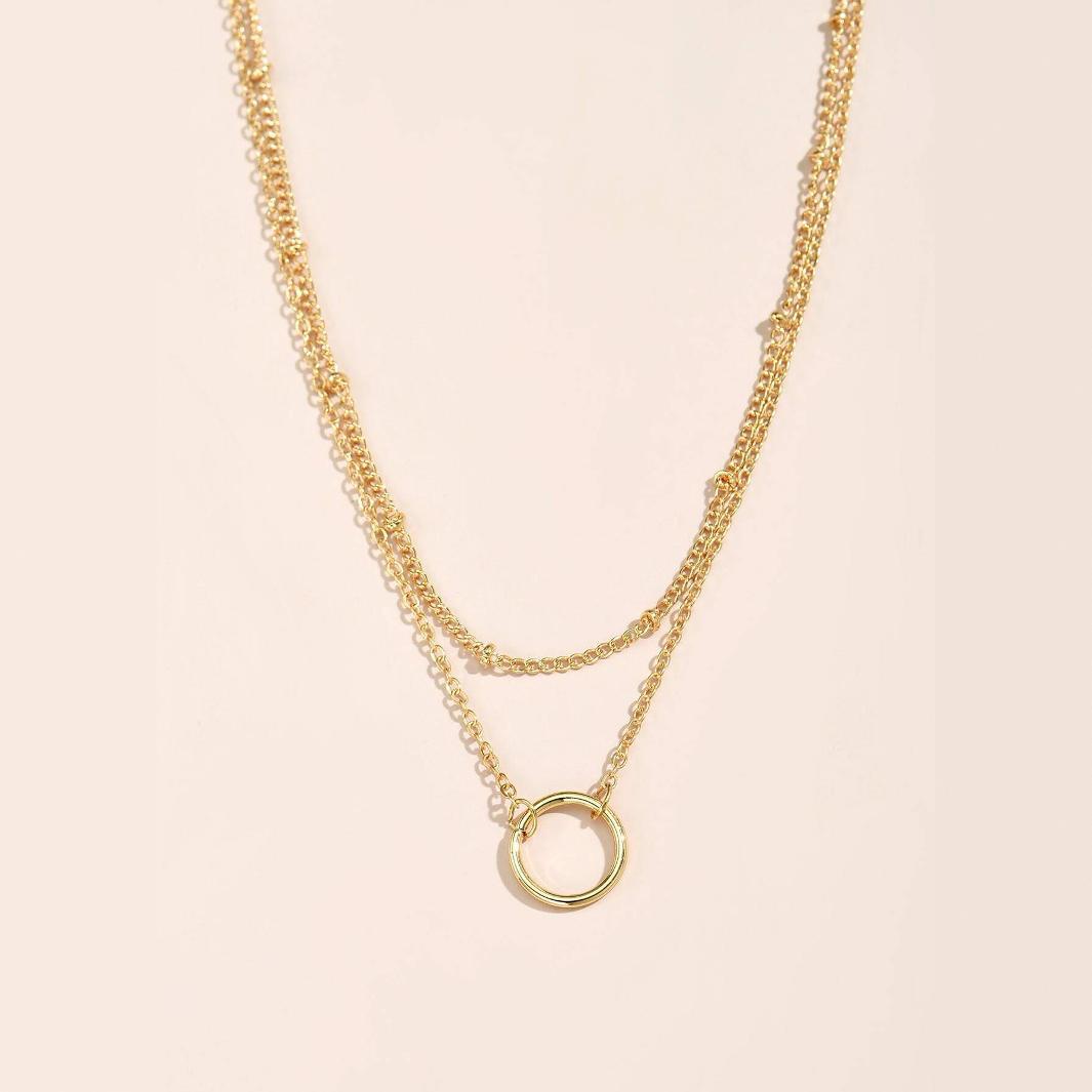 Round Ring Pendant Multi-layer Chain