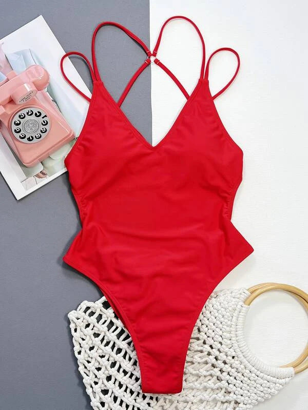 crosshatch strapped swimsuit