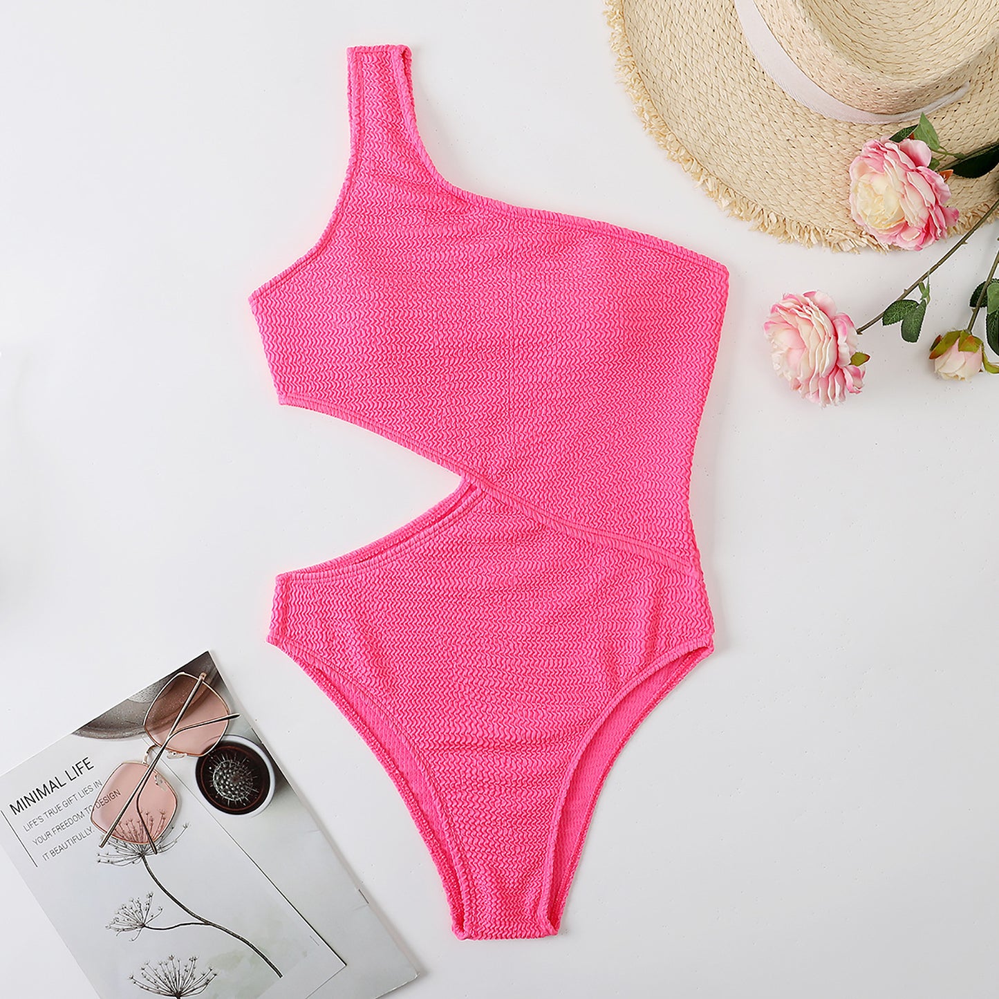 Shoulder side cut out swimsuit