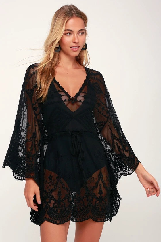 Lace adjustable waist cover-up